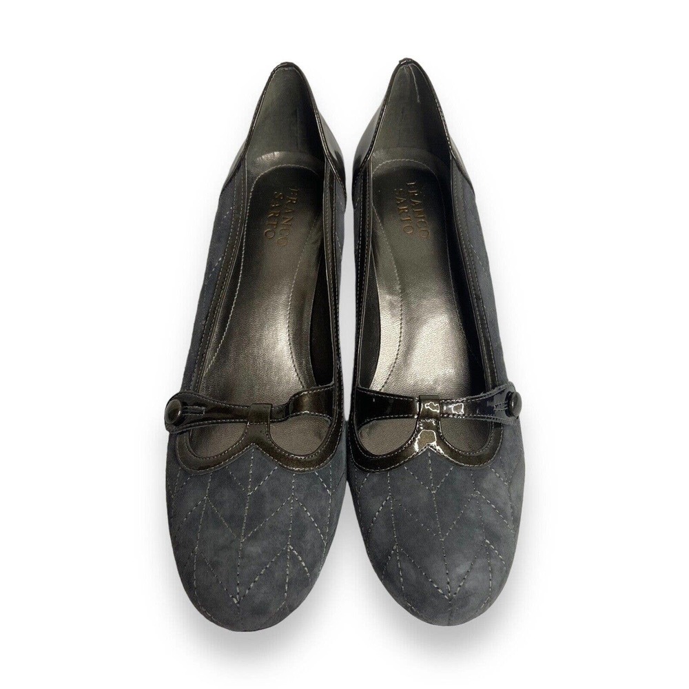 Franco Sarto Mary Jane Kitten Heel Pumps Size 10N Gray Stitching Suede Workwear - Picture 2 of 12